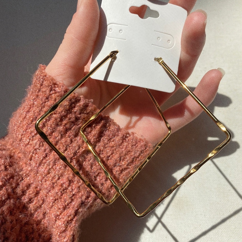 18k Gold Plated 85mm Square Hoops